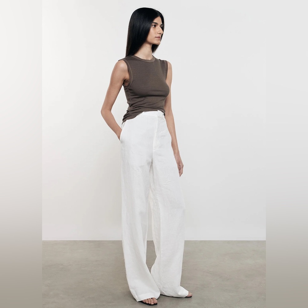 Enza Costa Straight-Leg Linen Trousers in Undyed White